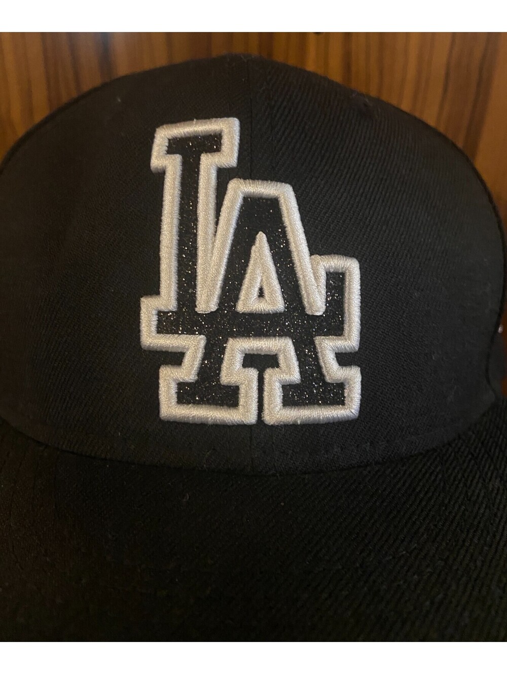 Los Angeles Dodgers Black Hat w/ Silver Glitter Logos M/L 9FIFTY SNAPBACK WOOL
